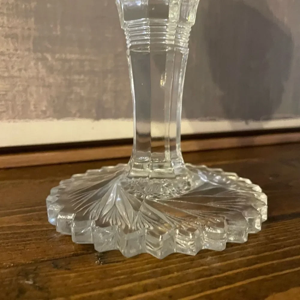 Elaborate Vintage EAPG Crystal Glass Swirl Pattern Trumpet Pedestal Vase vintage